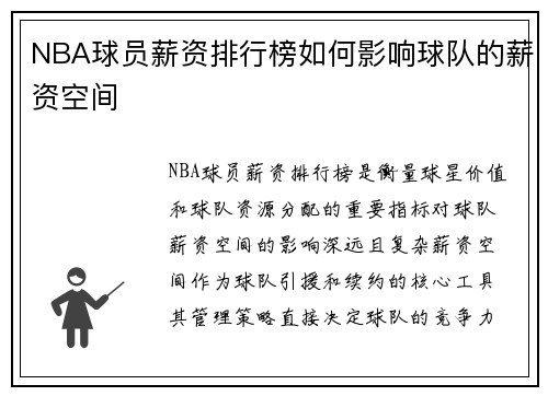 NBA球员薪资排行榜如何影响球队的薪资空间