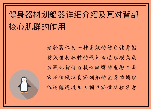 健身器材划船器详细介绍及其对背部核心肌群的作用